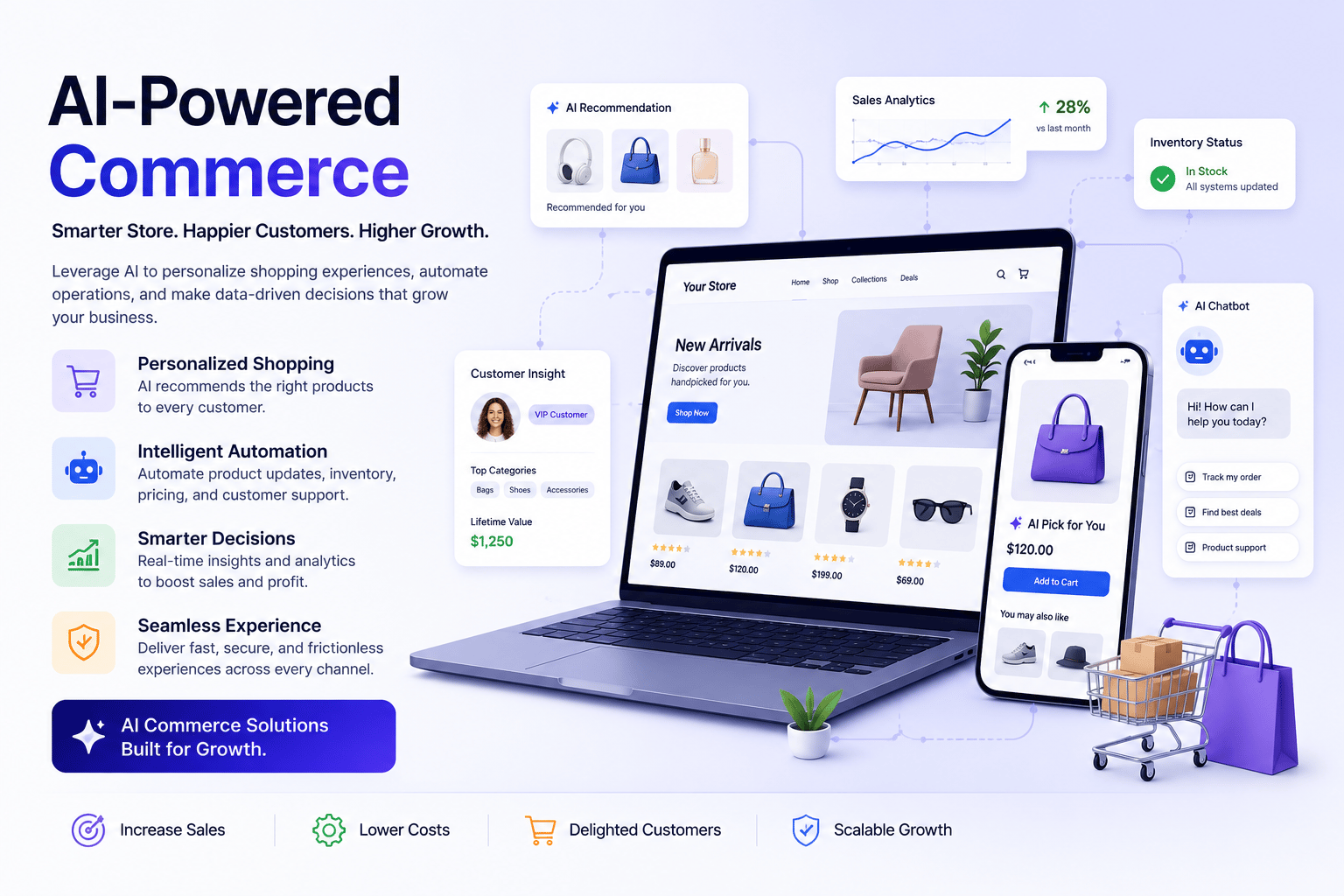 AI commerce services — AI search, personalization, lifecycle, and merchandising for e-commerce